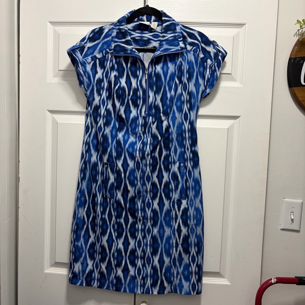 Zenergy by Chico's Zig-Zag Perry Print‎ Dress in Blue Multi Size 0 small